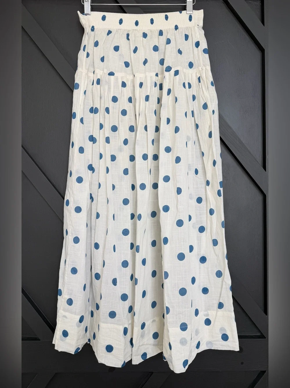 THE GREAT. The Messenger Top & Highland Skirt Polka Dot Set Cream/Blue, Size 1/S